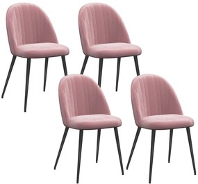 HOMCOM Conjunto de 4 Cadeiras de Sala de Jantar Modernas Cadeiras Estofadas em Veludo com Encosto Alto e Pés de Aço 50x52x83 cm Rosa