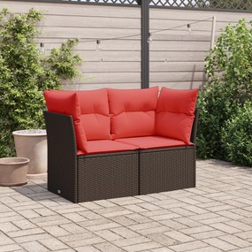 vidaXL Sofá de jardim com almofadas, 2 lugares, vime sintético marrom