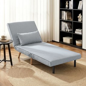 Poltrona  convertível 3 em 1: poltrona-cama individual com encosto de 5 posições, em tecido com almofada, cinzenta