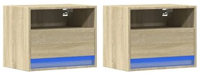 Mesas de cabeceira de parede com luzes LED 2pcs carvalho sonoma