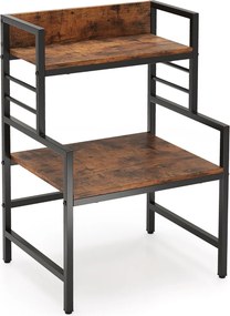 Prateleira de 3 níveis para micro-ondas de cozinha com 2 Estantes Barra de metal para poupança de espaço Castanho
