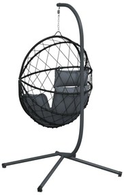 Cadeira forma de ovo suspensa c/ suporte vime/aço antracite