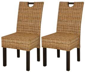 Cadeiras de jantar, 2 pcs, vime Kubu e madeira de mangueira