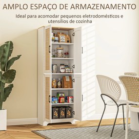 Armário de Cozinha com Prateleiras Ajustáveis Portas em Vime e Sistema Anti-Tombo 60x30x170 com Branco