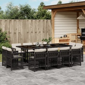 vidaXL 13 pcs conjunto de jantar p/jardim com almofadões vime PE preto