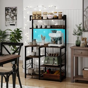 Armário Cozinha de 5 níveis com estação de carregamento, luzes LED RGB e controle remoto para cozinha 90 x 40,5 x 147 cm castanho