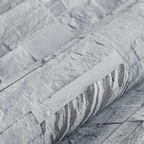 Papel parede 3D c/ aspeto de pedra não-tecido cinzento-claro