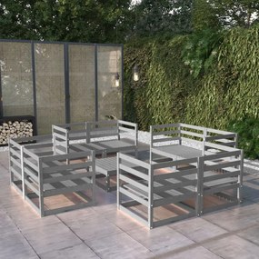 vidaXL 9 pcs conjunto lounge de jardim pinho maciço cinzento
