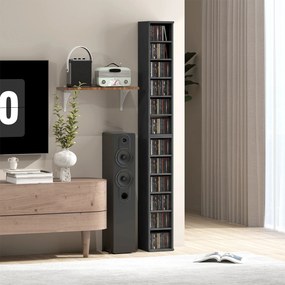Conjunto de 2 prateleiras verticais para arrumação de CDs e DVDs, com 12 compartimentos, 21 x 22,5 x 88,5 cm, capacidade para 204 CDs, preto