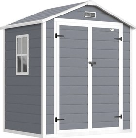 Outsunny Abrigo metálico para jardim, trancável, porta dupla, janela, estrutura de alumínio, 1,80 x 1,30 x 2,10 m, Cinza | Aosom Portugal