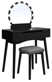 Conjunto de penteadeira VASAGLE com espelho e lâmpadas para maquiagem, penteadeira com 2 gavetas deslizantes grandes e banquinho acolchoado, preto RDT11BL