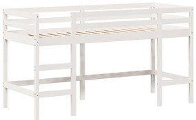 Cama alta c/ escada e telhado 80x200 cm pinho maciço branco