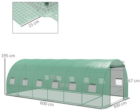 Estufa tipo Túnel 6x3x2 m com Sistema de Irrigação 12 Janelas com Malha e 1 Porta de Enrolar Estufa de Jardim Verde