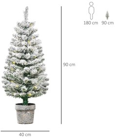 Árvore de Natal Pequena Artificial Ø40x90cm com Luzes LED 116 Ramas Vaso Desmontável e Suporte de Metal Decoração de Natal para Interior Verde e Branc