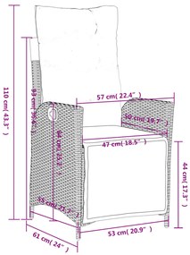 Cadeiras jardim reclináveis 2 pcs c/ apoio de pés vime PE bege