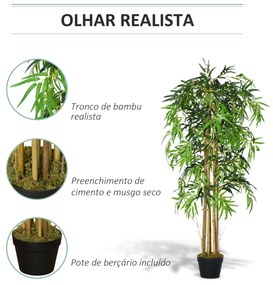 Bambu Artificial 150cm com Vaso Decorativo Planta Sintética Realística Ø18x150 cm Verde