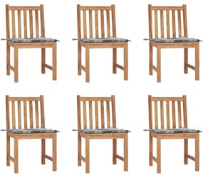 vidaXL Cadeiras de jardim 6 pcs c/ almofadões madeira de teca maciça