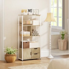 Estante para Livros com Armário e 2 Gavetas de Armazenamento para Escritório Sala de Estar 58x24x122 cm Madeira e Branco