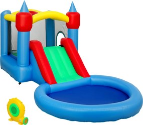 AIYAPLAY Castelo Insuflável 4 em 1 para Crianças com Escorrega Piscina de Bolas Cesto e Saco de Transporte 415x205x190 cm Multicor | Aosom Portugal