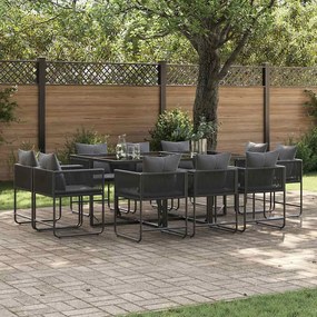 Conjunto de Jantar de Jardim com 13 Peças e Almofadas em Aço e Rattan