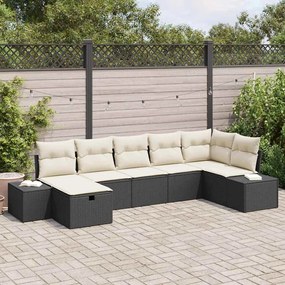 vidaXL Conjunto de Sofá de 7 Peças para Jardim com Almofadas Preto Rattan Poliéster