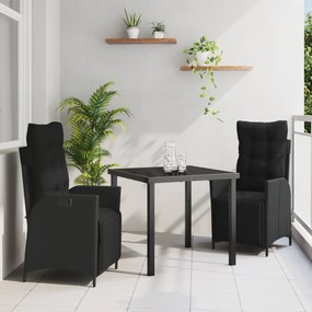 Conjunto de Jantar de Jardim de 3 Peças Preto Rattan Sintético