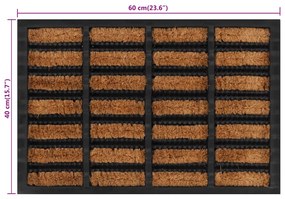 Tapete de porta retangular 40x60 cm borracha e fibra de coco