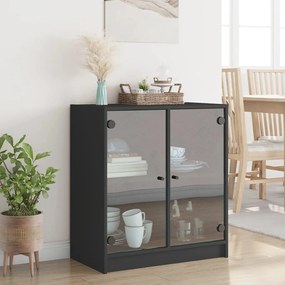Armário de apoio c/ portas de vidro 68x37x75,5 cm preto