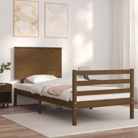 vidaXL Estrutura cama cabeceira 90x200 cm madeira maciça castanho-mel