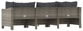 4 pcs conjunto lounge de jardim c/ almofadões vime PE cinzento