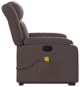 Poltrona massagens reclinável elevatória couro artif. castanho