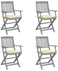 Cadeiras exterior dobráveis c/ almofadões 4 pcs acácia maciça