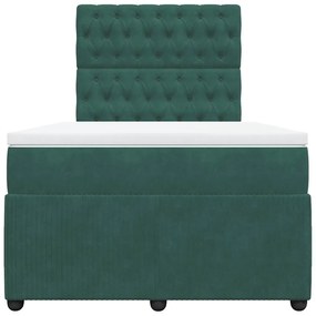 Cama boxspring com colchão 120x190 cm veludo verde-escuro