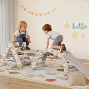 Triângulo de escalada infantil 8 em 1, arco de escalada, rampa dupla para escalar e deslizar, 279 x 80 x 69 cm, cinzento