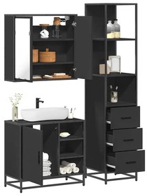 vidaXL 3 pcs conjunto móveis casa de banho derivados de madeira preto