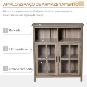 Aparador de Cozinha Armário Buffet com 2 Portas de Vidro e 2 Compartimentos Abertos Móvel Auxiliar de Armazenamento para Sala de Jantar Sala de