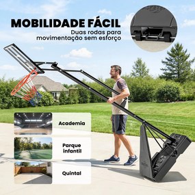 Tabela de Basquetebol para Exterior Ajustável de 245-305 cm com Rodas Base Preenchível e Sistema de Retorno Preto