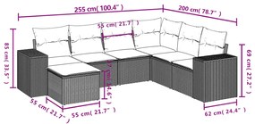 7 pcs conjunto de sofás p/ jardim com almofadões vime PE bege