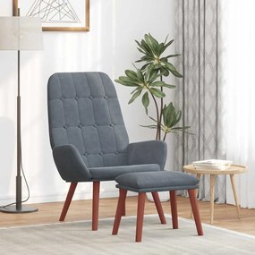 vidaXL Cadeira de descanso com banco p/ pés veludo cinza-escuro