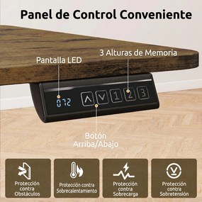 Secretária de Escritório Elétrica, 140 x 60 x 72-118 cm, Altura Regulável com 3 Memórias, Castanho + Preto