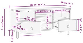 Móvel de TV 100x33x46 cm madeira de mangueira maciça