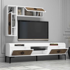 Conjunto de Mobiliário de Sala Samba – Branco e Noz – TV: 180x52x35 cm