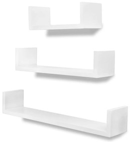 Conjunto 3 prateleiras de parede em forma de "U" MDF branco