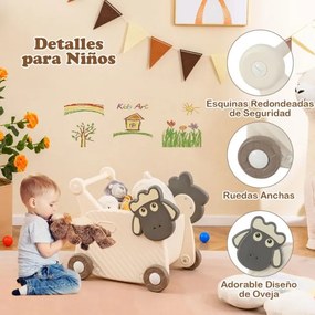 Andador de bebé 3+ anos em forma de ovelha com 4 rodas para desenvolvimento de habilidades 57 x 43 x 49 cm Branco + Cinzento