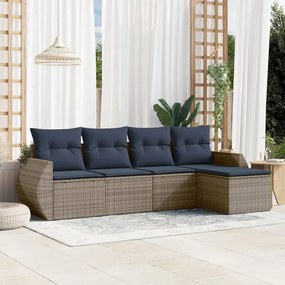 vidaXL 5 pcs conjunto sofás p/ jardim c/ almofadões vime PE cinzento