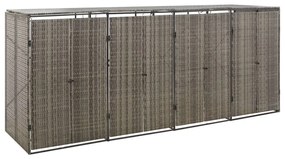 vidaXL Unidade arrumação quádrupla p/ caixote do lixo vime PE cinza