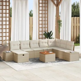 vidaXL Conjunto de Sofá de Jardim de 9 Peças com Almofadas Bege Vime Sintético