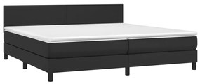 Cama box spring c/ colchão/LED 200x200cm couro artificial preto