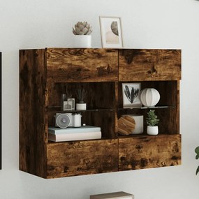 vidaXL Móvel parede p/ TV c/ luzes LED 78,5x30x60,5 cm carvalho fumado