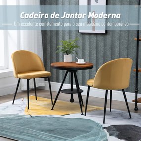 Conjunto de 2 cadeiras de jantar modernas estofadas 49x50 x 77cm Camelo